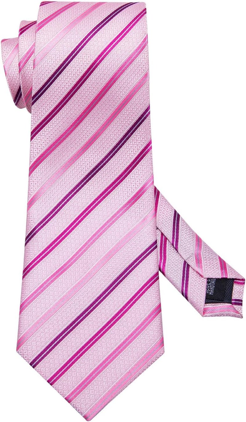 Barry.Wang Store Tie Sets for Men Silk Stripe Necktie Woven Checkered Handkerchief Cufflinks Formal Business Wedding - Image 3